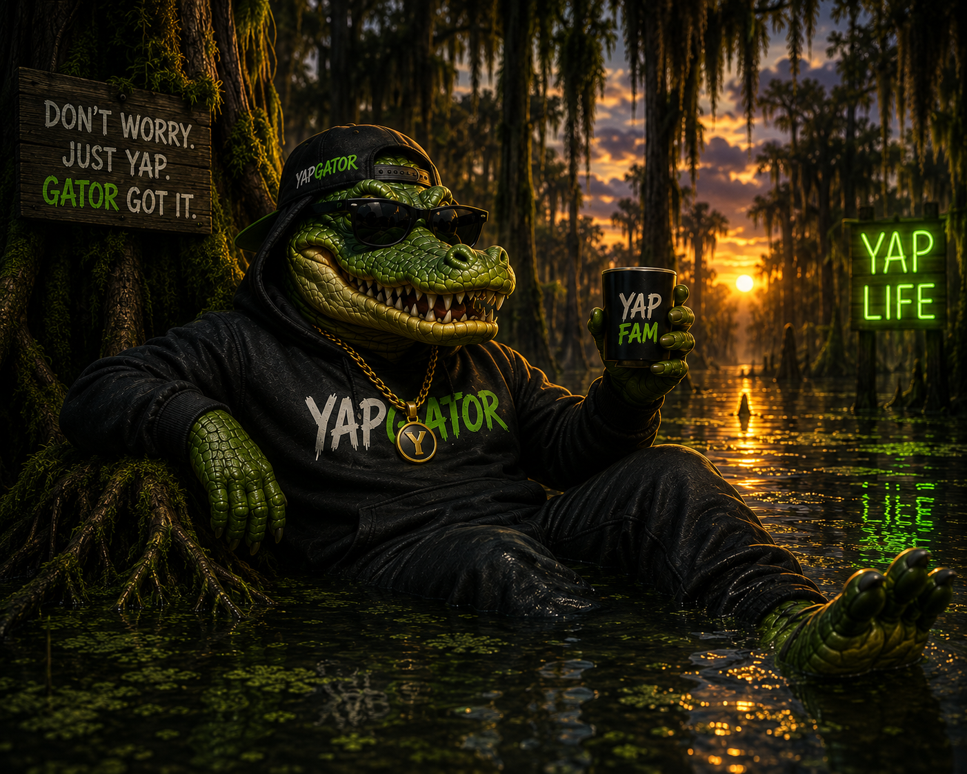 Relaxed Yapgator community lounge artwork